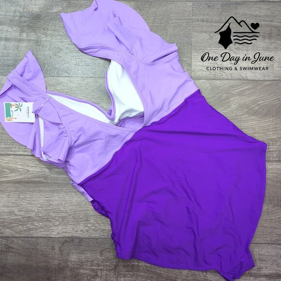 B2Prity Plus Size Cut Out Ruffle Shoulder One Piece Swimsuit Size 2XL - Picture 7 of 7